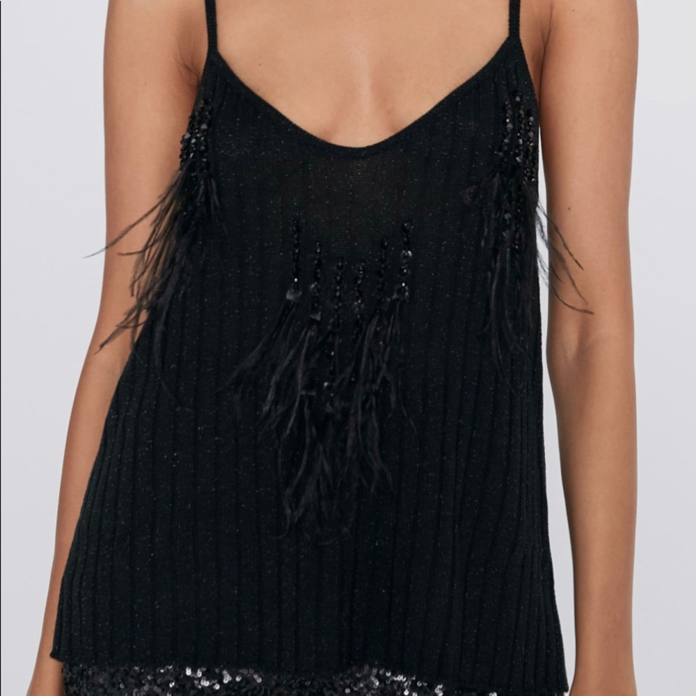 ZARA SEQUIN FEATHER TOP
